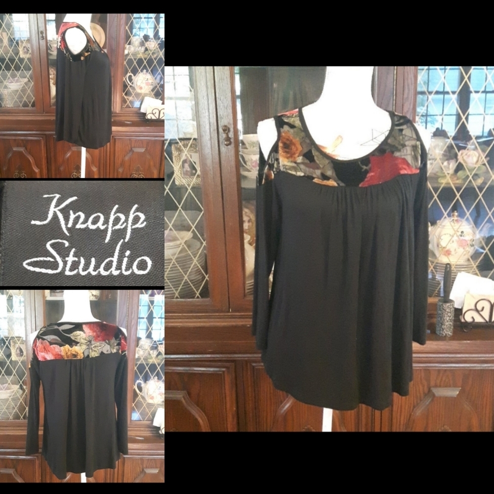 Knapp Studio Cold Shoulder Velvet & Sheer Floral Tunic Top – Size Small - Picture 14 of 14